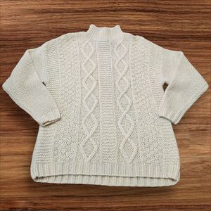 Giraffe Cream Y2K Fisherman Cable Knit Wool Blend Sweater. Sz. L